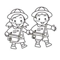 手をつないで登園する園児