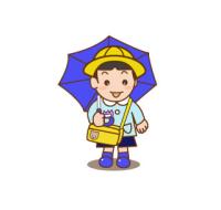 青い傘をさす男の子