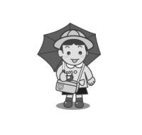 青い傘をさす男の子