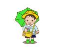 みどりの傘をさす男の子