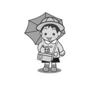みどりの傘をさす男の子