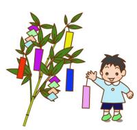 短冊をつける園児【七夕】